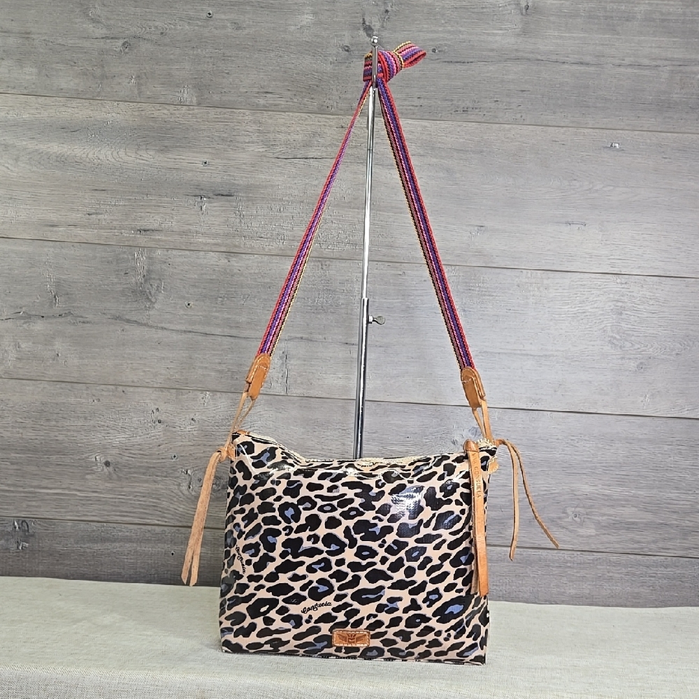 Consuela Leopard Print Crossbody Bag with Pink Strap